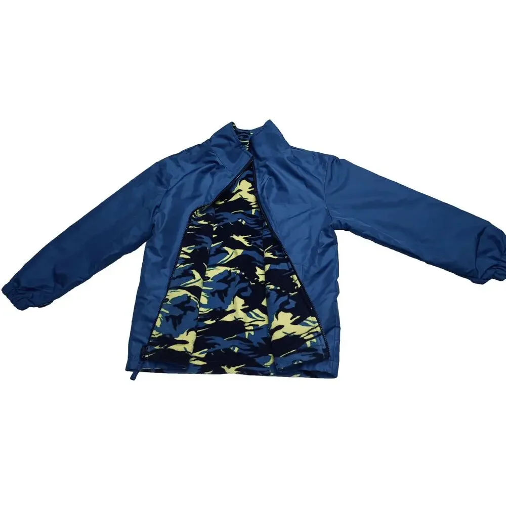 Sz 8 Athletech Youth Reversible Lightweight Jacket Brite Blue & Yellow/Blue Camo